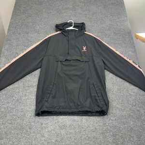 Playboy x PacSun Windbreaker Jacket Mens L Black Nylon Side‎ Stripe Streetwear